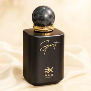 Rasuxe Spirit perfume bottle in matte black packaging